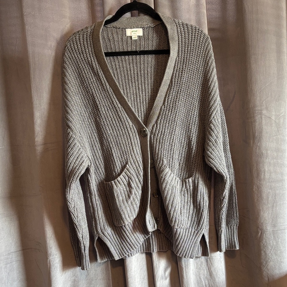Aerie Cozy Gray Knit Cardigan Sweater